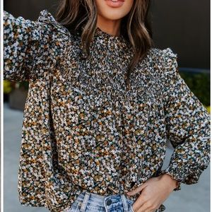 NWOT Floral Smocked Blouse